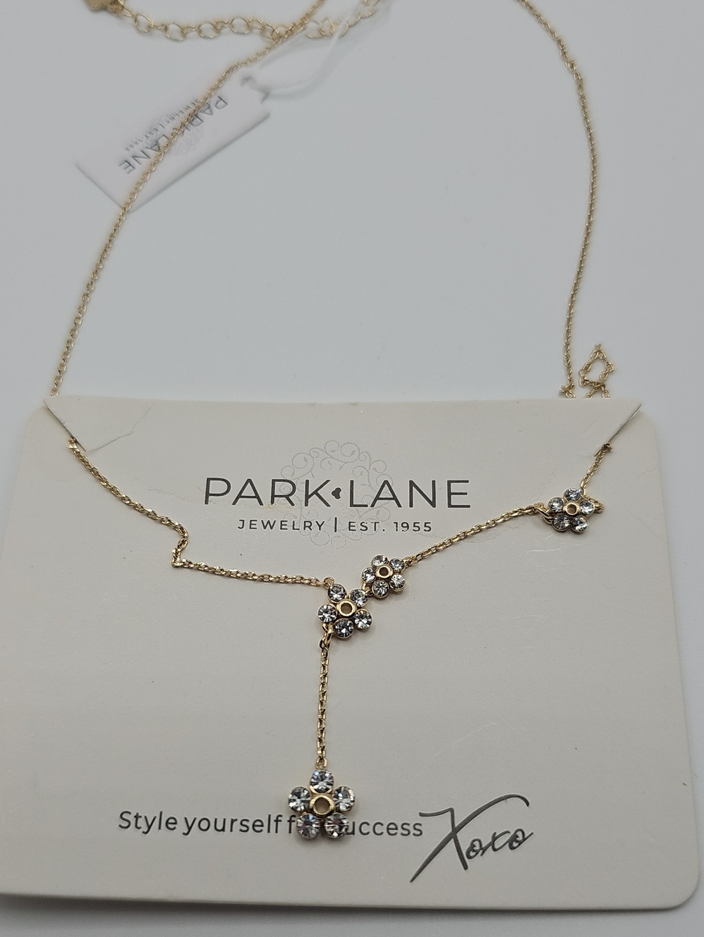 Park Lane Gold Tone Floral Drop Necklace with Clear Stones.  Delicate NWT